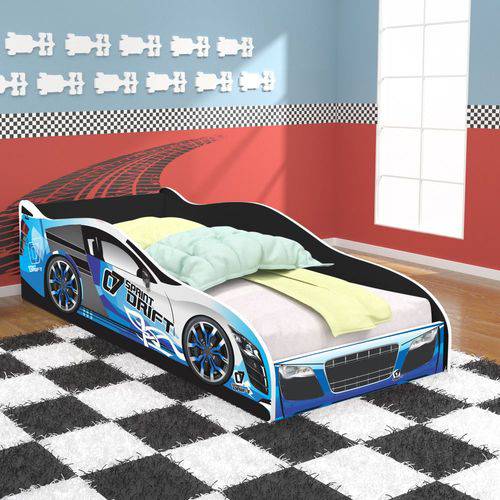 Cama Infantil Carros Drift 150x70 Cm - Azul /preto - Rpm Móveis