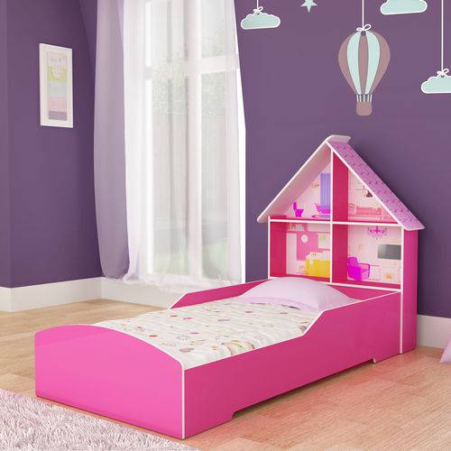 Cama Infantil Casinha 070 em Mdp e Mdf Pink Ploc Gelius