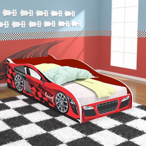 Cama Solteiro / Cama Carros Speedy Racing New 188x88 Cm - Vermelha/vermelho - Rpm Móveis