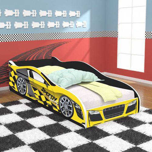 Cama Infantil / Mini Cama Infantil Carro Speedy Racing New - Amarelo/Preto - Rpm Móveis