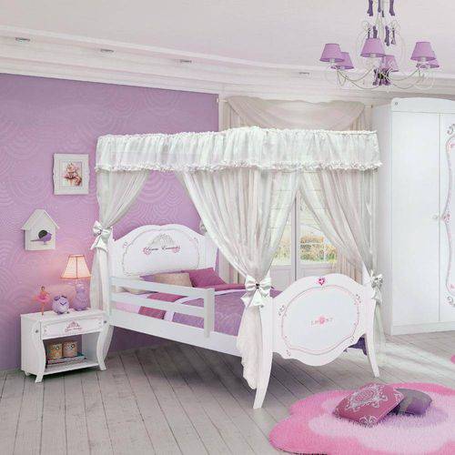 Cama Infantil Princesa Encantada Clean com Dossel e Grade de Proteção - Pura Magia
