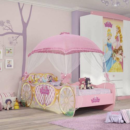 Cama Infantil Princesas Disney Star com Dossel Rosa - Pura Magia