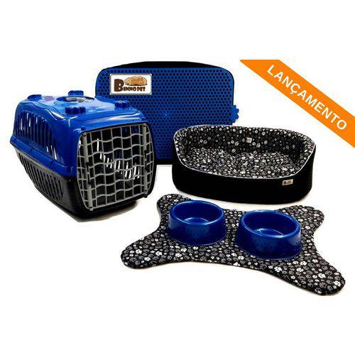 Cama Pet Kit Dubai 06 Pçs Preto Patinhas -P C/azul Cama para Cachorro Porte Pequeno Binnopet