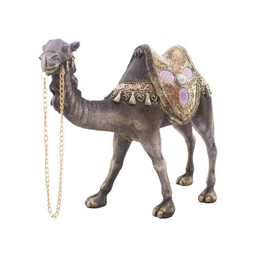 Camelo com Corrente Pérola e Pedras 30cm - Resina Animais