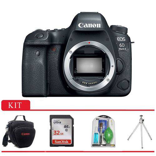 Câmera Canon 6D Mark II, (corpo), Bolsa Canon, Cartão 32GB, Mini Tripé e Kit Limpeza