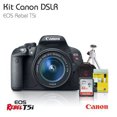 Câmera Canon T5i Lente 18-55mm Cartão 32gb Bolsa MasterTronic Tripe Kit Limpeza