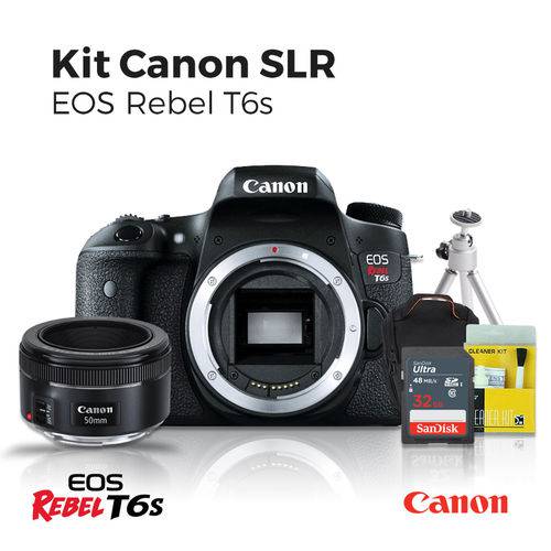 Câmera Canon T6s Corpo / Lente Canon 50mm /tripé de Mesa / C.memória 32gb / Kit Limpeza