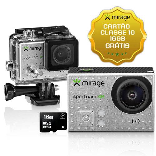 Câmera de Ação Sport 4k, Tela de LCD 2" 16mp + Cartão 16gb Prata Mirage - MR3001