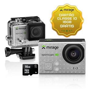 Câmera de Ação Sport HD, Tela de LCD 2" 5MP + Cartão 16GB Prata Mirage - MR3000