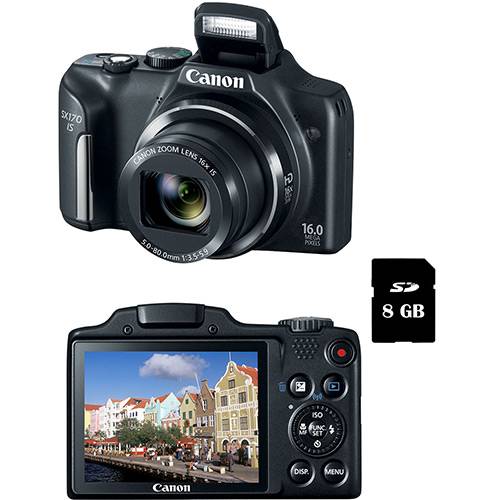 Câmera Digital Canon Powershot SX170IS 16 MP com Zoom Óptico de 16x Preta