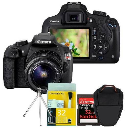 Câmera Digital Canon T5 Lente 18-55mm / Cartão de Memória 3gb (C10) / Bolsa / Tripe e Kit Limpeza