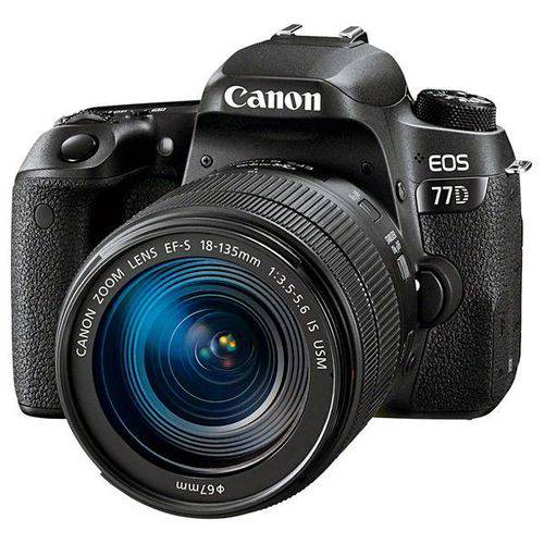 Câmera DSLR Canon EOS 77D 24.2MP 3.0" Wi-Fi/Bluetooh/NFC + Kit IS USM - Preta