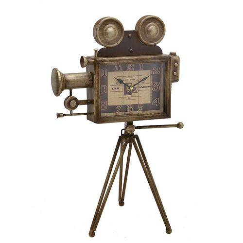 Câmera Filmadora Antiga Retrô Decorativa de Ferro com Relógio