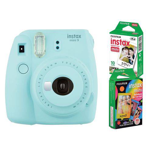 Câmera Instantânea Fujifilm Instax Mini 9 Azul Aqua + 2 Packs C/ 10 Fotos