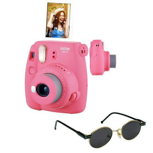 Câmera Instantânea Fujifilm Instax Mini9 Rosa Flamingo + Óculos de Sol