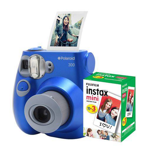Câmera Polaroid Instantânea PIC 300 Azul C/ Filme 30 Poses
