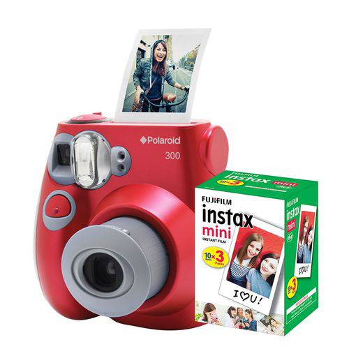 Câmera Polaroid Instantânea PIC 300 Vermelha C/ Filme 30 Poses