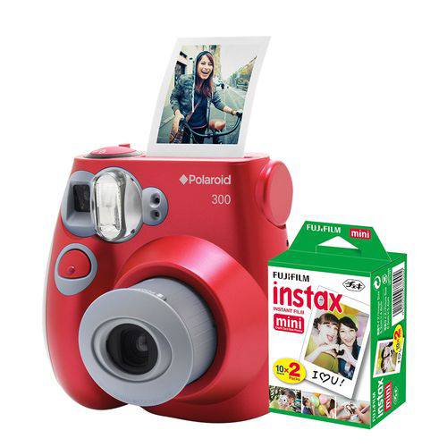 Câmera Polaroid Instantânea PIC 300 Vermelha C/ Filme 20 Poses