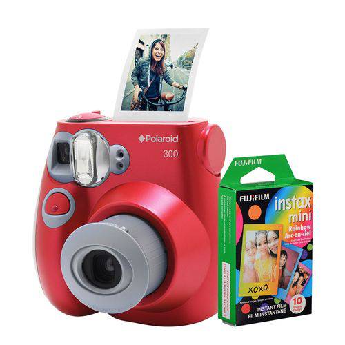 Câmera Polaroid Instantânea PIC 300 Vermelha C/ Filme 10 Poses