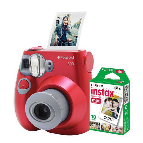Câmera Polaroid Instantânea PIC 300 Vermelha C/ Filme 10 Poses