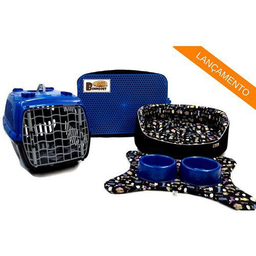 Caminha Pet Kit Dubai 06 Pçs Preto Uau -P C/azul Cama para Cachorro Porte Pequeno Binnopet