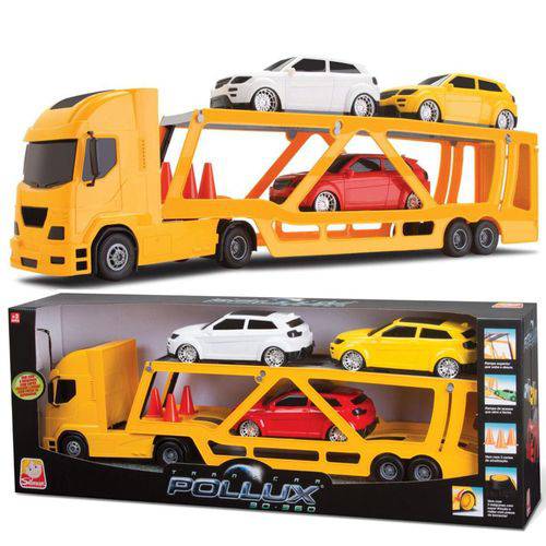 Caminhão Cegonheira Pollux com 3 Carrinhos - Cor Amarelo