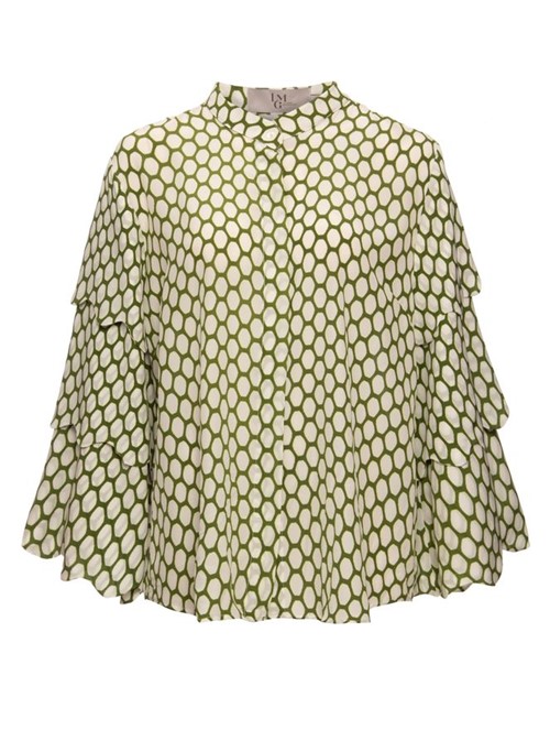 Camisa Butterfly de Seda Estampada Verde Tamanho 40