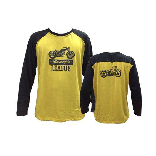 Camisa/Camiseta - Motociclista / Motoqueiro - Preto/Amarelo - Manga Longa - League- Toriuk