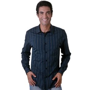 Camisa Casual Masculina Slim Algodão Fio 50 Azul Escuro F00486s 01