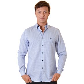 Camisa Casual Masculina Slim Algodão Fio 60 Azul F01348s 02