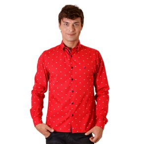 Camisa Casual Masculina Slim Algodão Fio 60 Vermelho F01528s 01