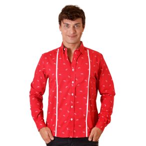 Camisa Casual Masculina Slim Algodão Fio 60 Vermelho F01612s 01