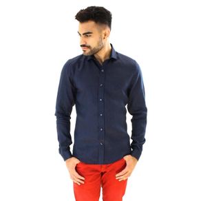 Camisa Casual Masculina Slim Linho Azul Escuro F05815s 01