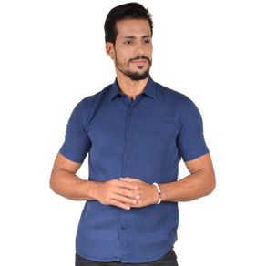 Camisa Casual Masculina Slim Tencel Azul Escuro R06020s 01