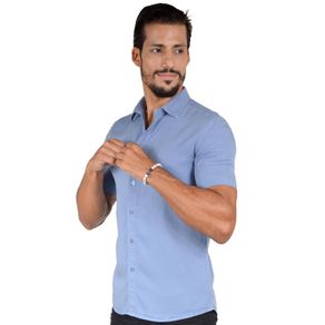 Camisa Casual Masculina Slim Tencel Azul Médio R06020s 04