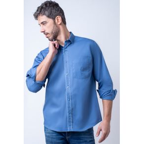 Camisa Casual Masculina Tradicional Algodão Fio 40 Azul F02043a 01