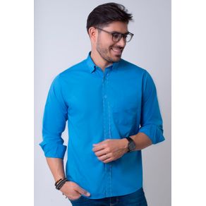 Camisa Casual Masculina Tradicional Algodão Fio 40 Azul Médio F02043a 03