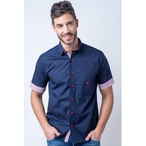 Camisa Casual Masculina Tradicional Algodão Fio 50 Azul Escuro F01425a 01