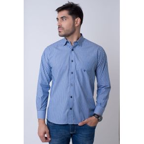 Camisa Casual Masculina Tradicional Algodão Fio 50 Azul Escuro F01397a 02