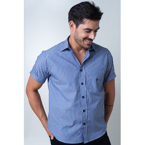 Camisa Casual Masculina Tradicional Algodão Fio 50 Azul F01377a 01