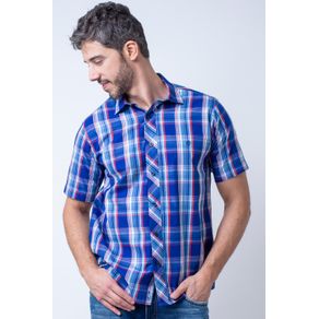 Camisa Casual Masculina Tradicional Algodão Fio 50 Azul F01884a 03