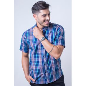 Camisa Casual Masculina Tradicional Algodão Fio 50 Azul F01884a 02