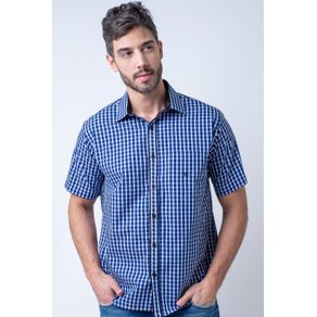 Camisa Casual Masculina Tradicional Algodão Fio 50 Azul F01884a 02