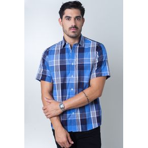 Camisa Casual Masculina Tradicional Algodão Fio 50 Azul F04371a 02