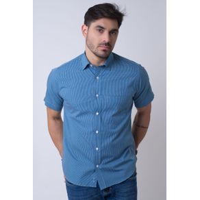 Camisa Casual Masculina Tradicional Algodão Fio 50 Azul F04387a 02