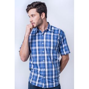 Camisa Casual Masculina Tradicional Algodão Fio 50 Azul Médio F04387a 01