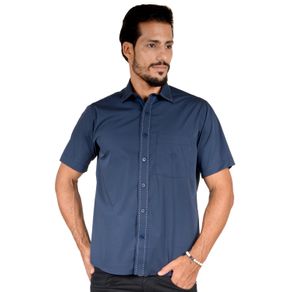Camisa Casual Masculina Tradicional Algodão Fio 60 Azul Escuro F01272a 02