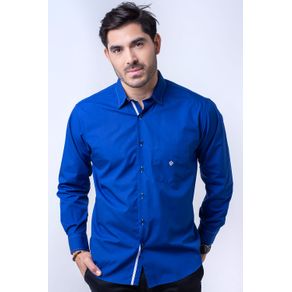 Camisa Casual Masculina Tradicional Algodão Fio 60 Azul F01305a 02