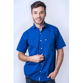 Camisa Casual Masculina Tradicional Algodão Fio 60 Azul F01145a 01