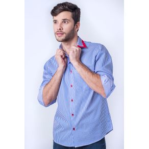 Camisa Casual Masculina Tradicional Algodão Fio 60 Azul F01151a 01